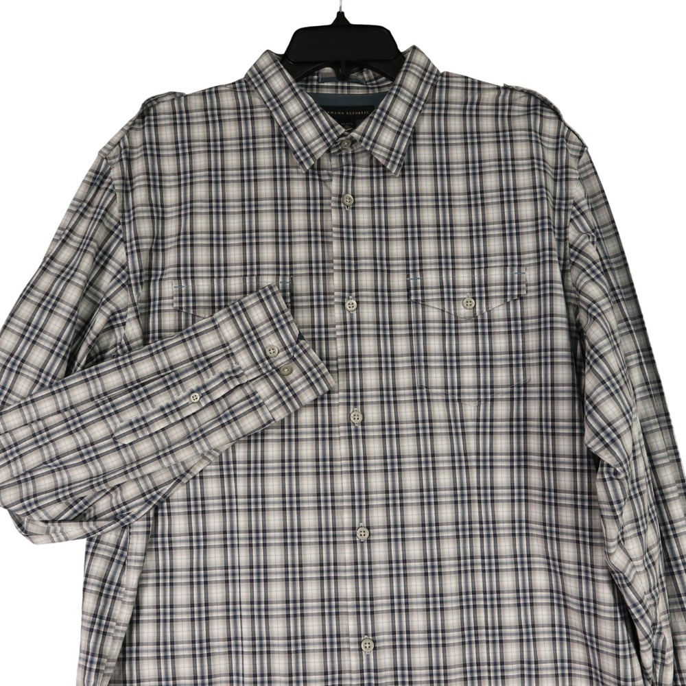 Banana Republic Safari‎ Plaid Button Front Shirt Mens XL Stretch Business Casual